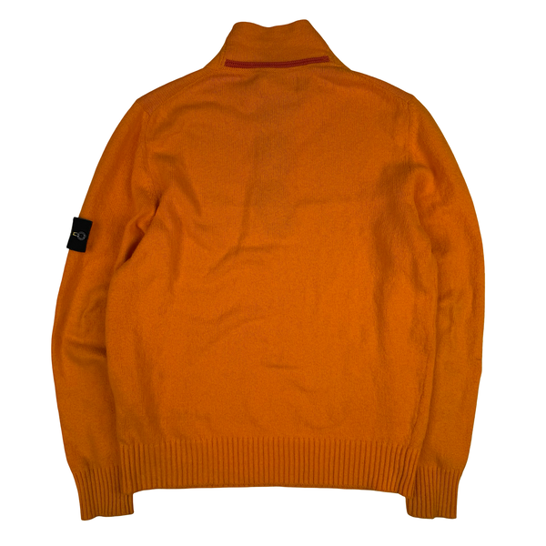 Stone Island 2014 Orange Zip and Button Cotton Knit Jumper - Medium