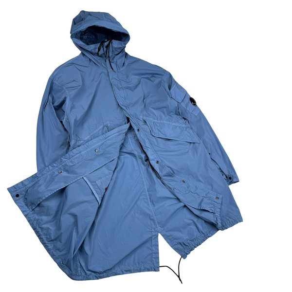 CP Company Blue Nycra Lens Viewer Hooded Fishtail Parker Jacket - Large (50)