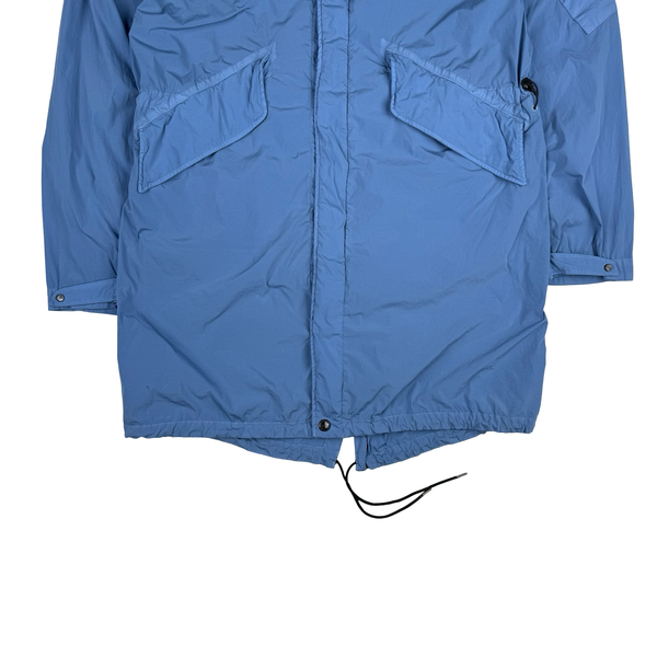 CP Company Blue Nycra Lens Viewer Hooded Fishtail Parker Jacket - Large (50)