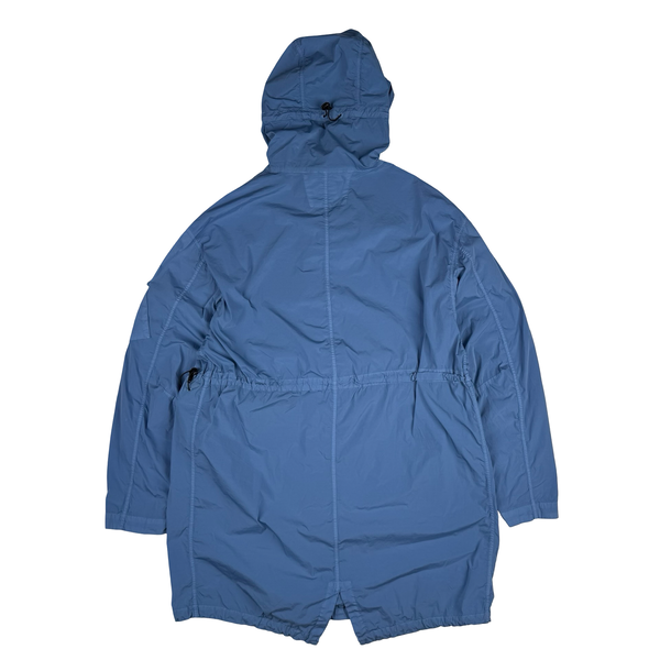 CP Company Blue Nycra Lens Viewer Hooded Fishtail Parker Jacket - Large (50)