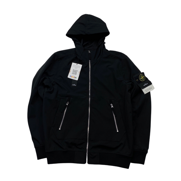 Stone Island 2021 Black Soft Shell e-Dye Hooded Jacket - Large