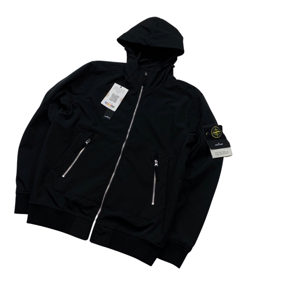 Stone Island 2021 Black Soft Shell e-Dye Hooded Jacket - Large