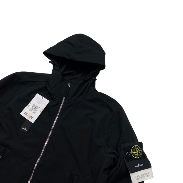 Stone Island 2021 Black Soft Shell e-Dye Hooded Jacket - Large