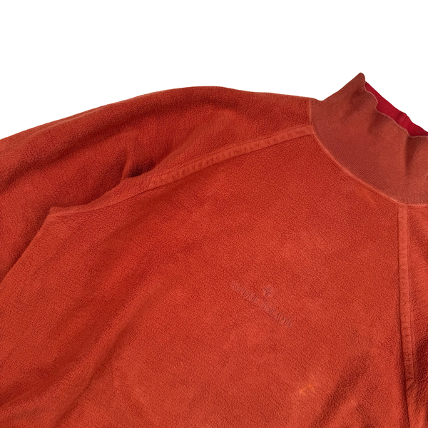 Stone Island Vintage Burnt Orange Fleece Mock Neck Pullover Sweater - XXL