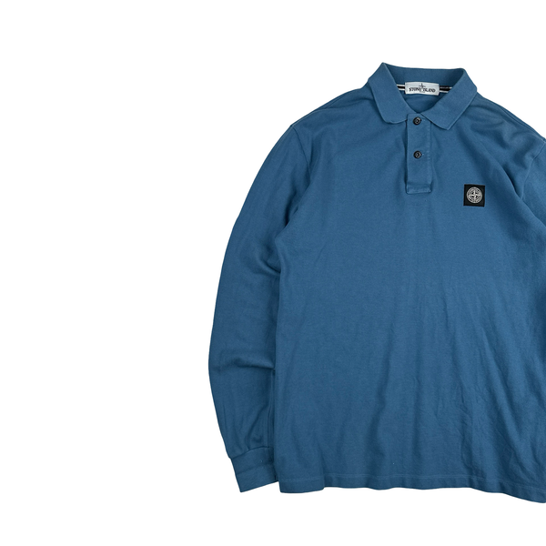Stone Island 2023 Blue Long Sleeved Polo Shirt - Large