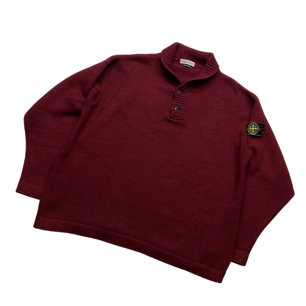 Stone Island 1998 Vintage Red Cotton Pullover Knit - XL