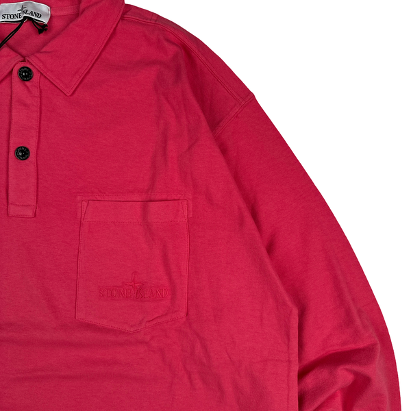 Stone Island 2023 Pink Embroidered Chest Logo Long Sleeve Polo Shirt - XL