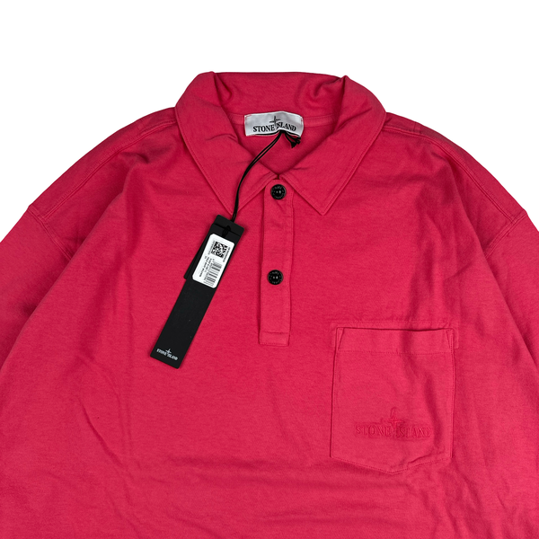 Stone Island 2023 Pink Embroidered Chest Logo Long Sleeve Polo Shirt - XL