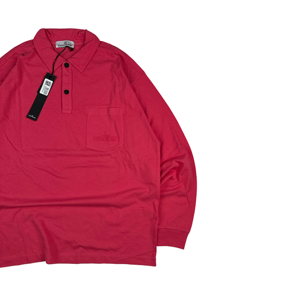 Stone Island 2023 Pink Embroidered Chest Logo Long Sleeve Polo Shirt - XL