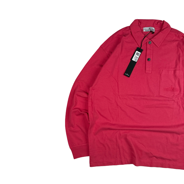 Stone Island 2023 Pink Embroidered Chest Logo Long Sleeve Polo Shirt - XL