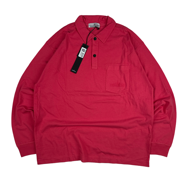 Stone Island 2023 Pink Embroidered Chest Logo Long Sleeve Polo Shirt - XL