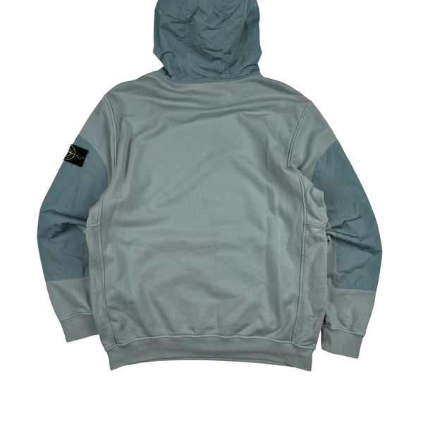 Stone Island 2023 Light Blue Cotton Nylon Panel Hood Jumper - XL