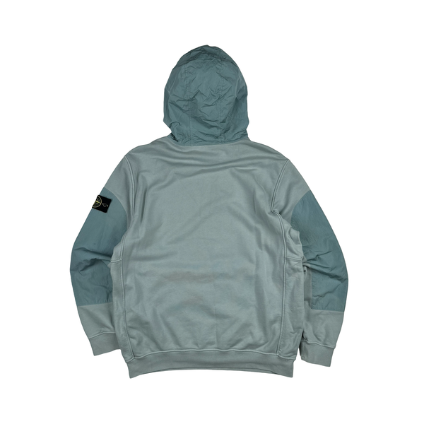Stone Island 2023 Light Blue Cotton Nylon Panel Hood Jumper - XL