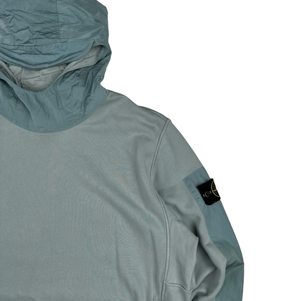 Stone Island 2023 Light Blue Cotton Nylon Panel Hood Jumper - XL
