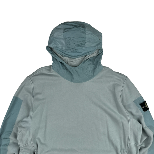 Stone Island 2023 Light Blue Cotton Nylon Panel Hood Jumper - XL