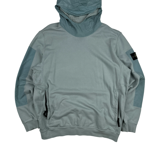 Stone Island 2023 Light Blue Cotton Nylon Panel Hood Jumper - XL