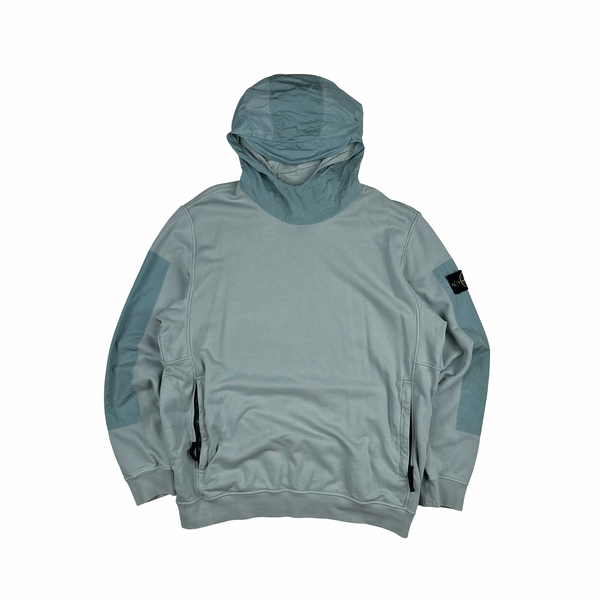 Stone Island 2023 Light Blue Cotton Nylon Panel Hood Jumper - XL