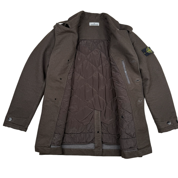 Stone Island 2014 Brown Saia Doppia Faccia Wool Long Winter Jacket - Large