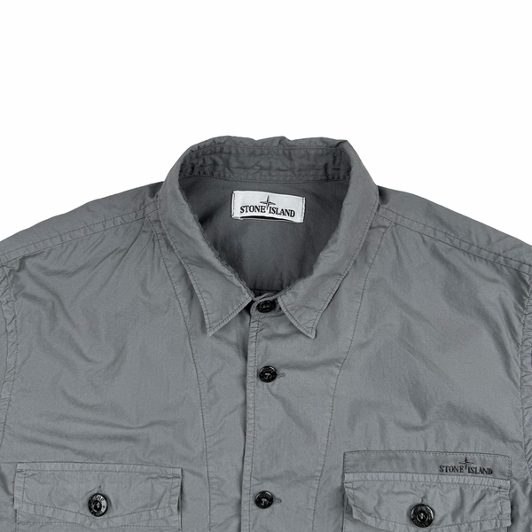 Stone Island 2014 Grey Cotton Spellout Buttoned Short Sleeve Shirt - XL