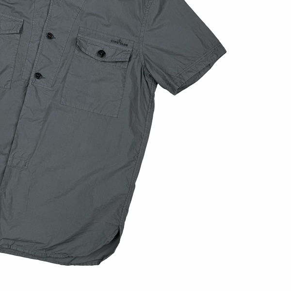 Stone Island 2014 Grey Cotton Spellout Buttoned Short Sleeve Shirt - XL