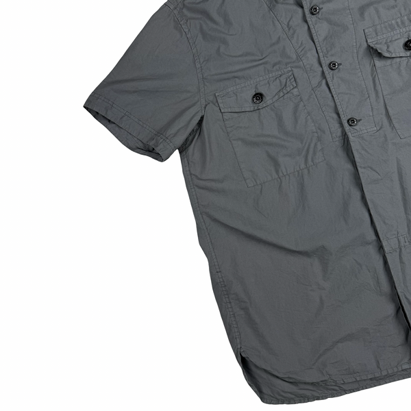 Stone Island 2014 Grey Cotton Spellout Buttoned Short Sleeve Shirt - XL
