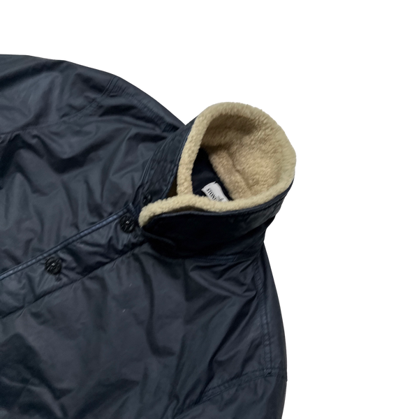 Stone Island 2015 Navy Mussola Gommata Sherling Flight Jacket - Large