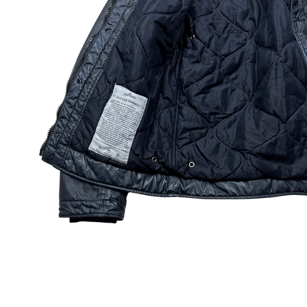 Stone Island 2015 Navy Mussola Gommata Sherling Flight Jacket - Large