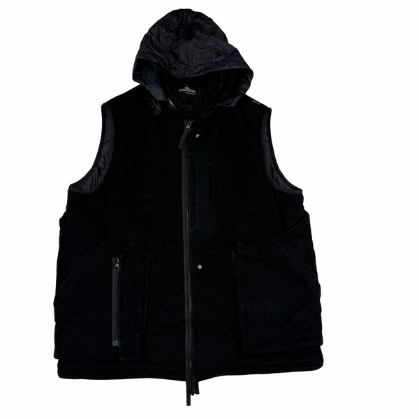 Stone Island 2020 Black Shadow Project Primaloft Moleskin Hooded Gilet - XXL