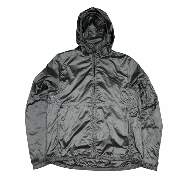 Prada Pewter Grey Metal Windbreaker Hooded Jacket - Small (46)