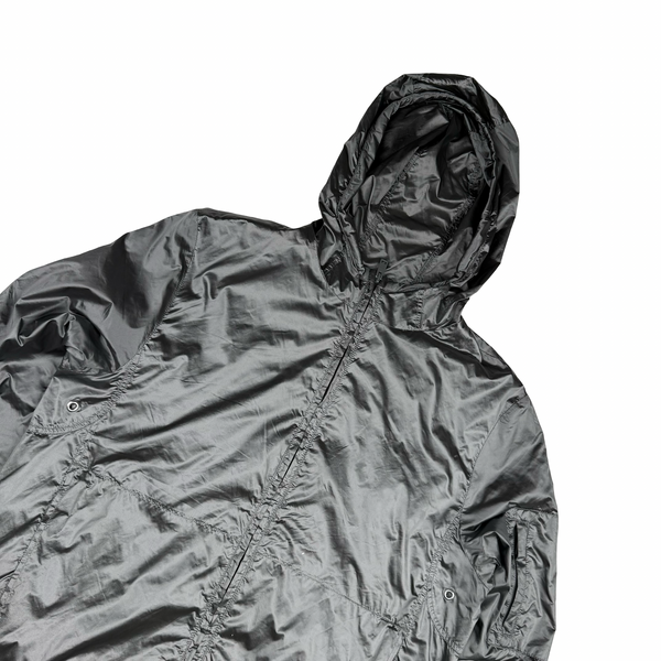 Prada Pewter Grey Metal Windbreaker Hooded Jacket - Small (46)