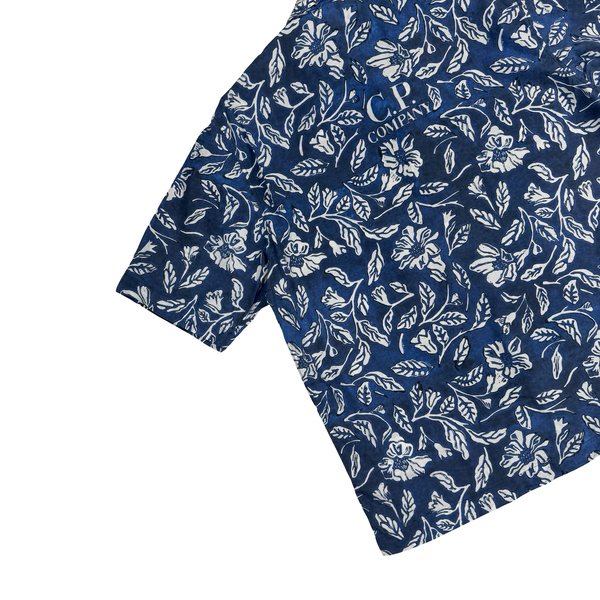 Cp Company 1995 Blue Floral Spellout Vintage Short Sleeve Cotton Shirt - XL