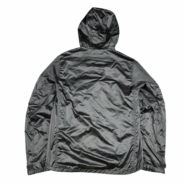 Prada Pewter Grey Metal Windbreaker Hooded Jacket - Small (46)