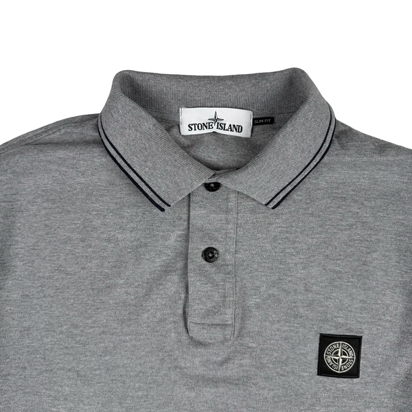 Stone Island  Grey Black Piped long Sleeve Cotton Polo Shirt - Large