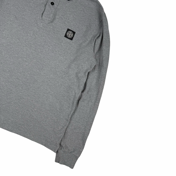 Stone Island  Grey Black Piped long Sleeve Cotton Polo Shirt - Large