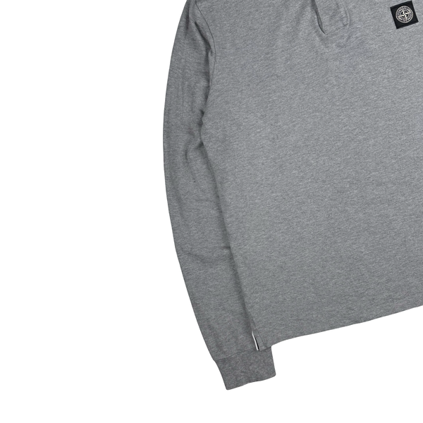 Stone Island  Grey Black Piped long Sleeve Cotton Polo Shirt - Large