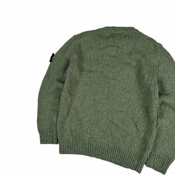 Stone Island Junior 2025 Textured Green Knitted Cotton Pullover Crewneck - Age 8