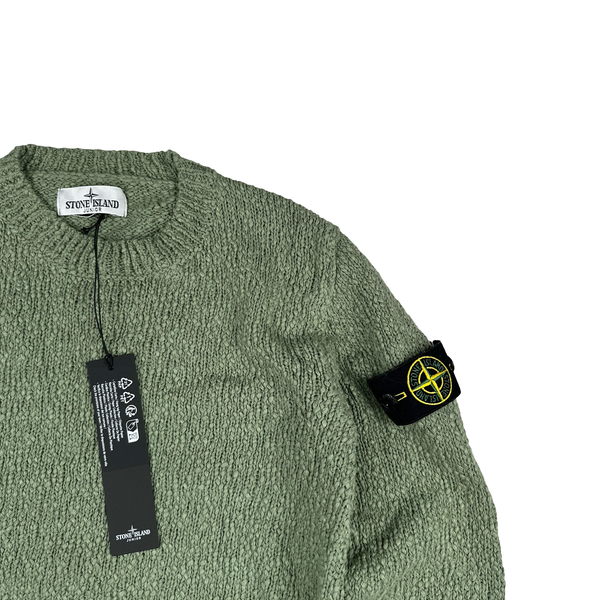 Stone Island Junior 2025 Textured Green Knitted Cotton Pullover Crewneck - Age 8