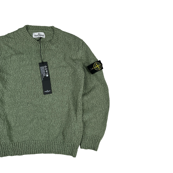 Stone Island Junior 2025 Textured Green Knitted Cotton Pullover Crewneck - Age 8