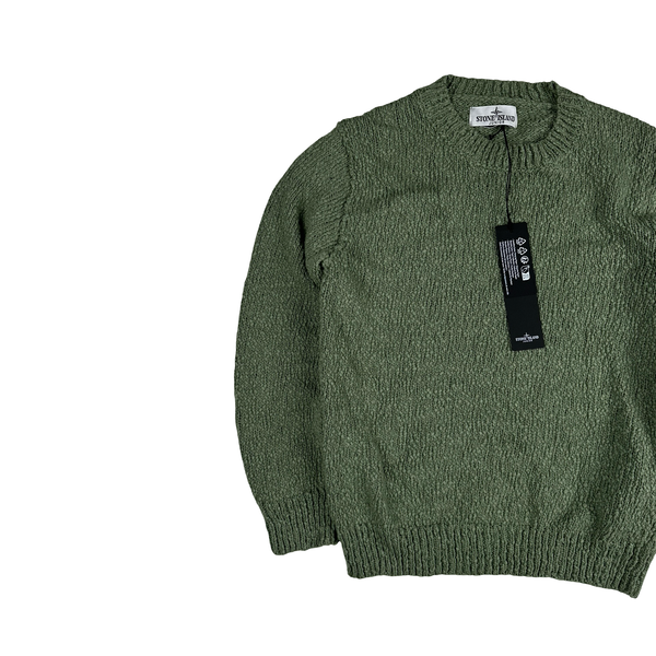 Stone Island Junior 2025 Textured Green Knitted Cotton Pullover Crewneck - Age 8