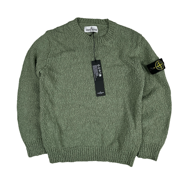 Stone Island Junior 2025 Textured Green Knitted Cotton Pullover Crewneck - Age 8