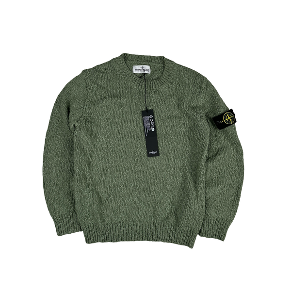 Stone Island Junior 2025 Textured Green Knitted Cotton Pullover Crewneck - Age 8
