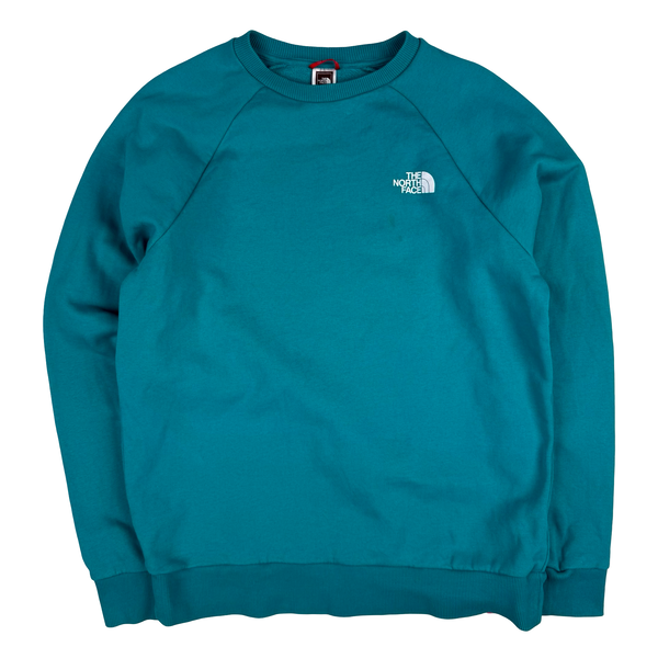 North Face Turquoise Crew Neck Cotton Spellout Jumper - Large