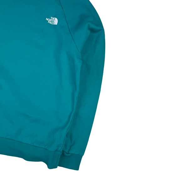 North Face Turquoise Crew Neck Cotton Spellout Jumper - Large