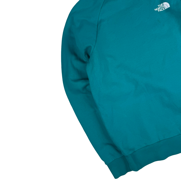 North Face Turquoise Crew Neck Cotton Spellout Jumper - Large