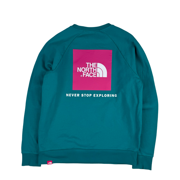North Face Turquoise Crew Neck Cotton Spellout Jumper - Large