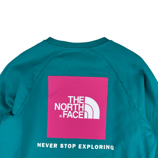 North Face Turquoise Crew Neck Cotton Spellout Jumper - Large