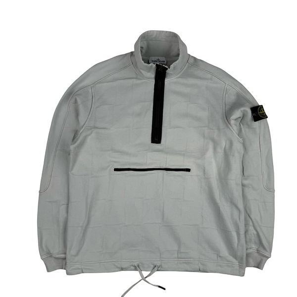 Stone Island 2017 Silver Quarter Zip Textured Cotton Pullover Jumper - XL