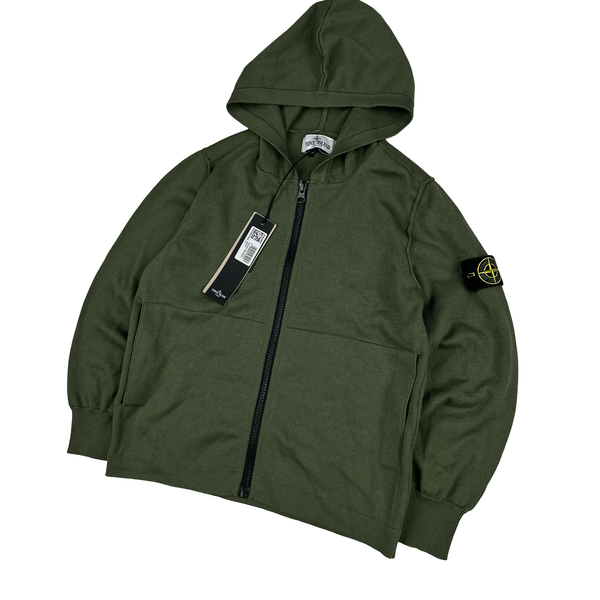 Stone Island Junior 2025 Green Knitted Cotton Zipped Hoodie - Age 8
