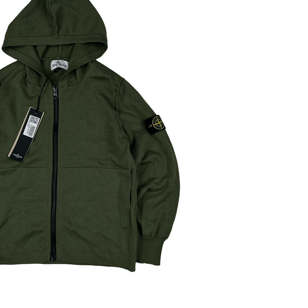 Stone Island Junior 2025 Green Knitted Cotton Zipped Hoodie - Age 8