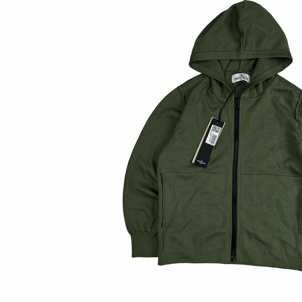 Stone Island Junior 2025 Green Knitted Cotton Zipped Hoodie - Age 8